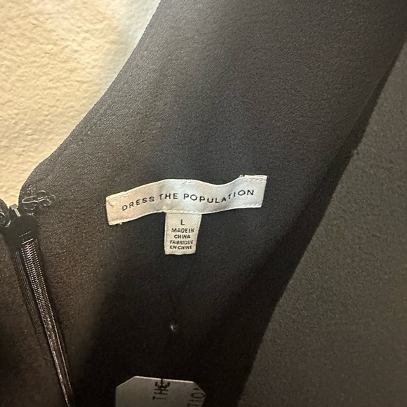 Dress the population black chiffon fit and flare midi. Women's size large. NWT - Picture 5 of 5